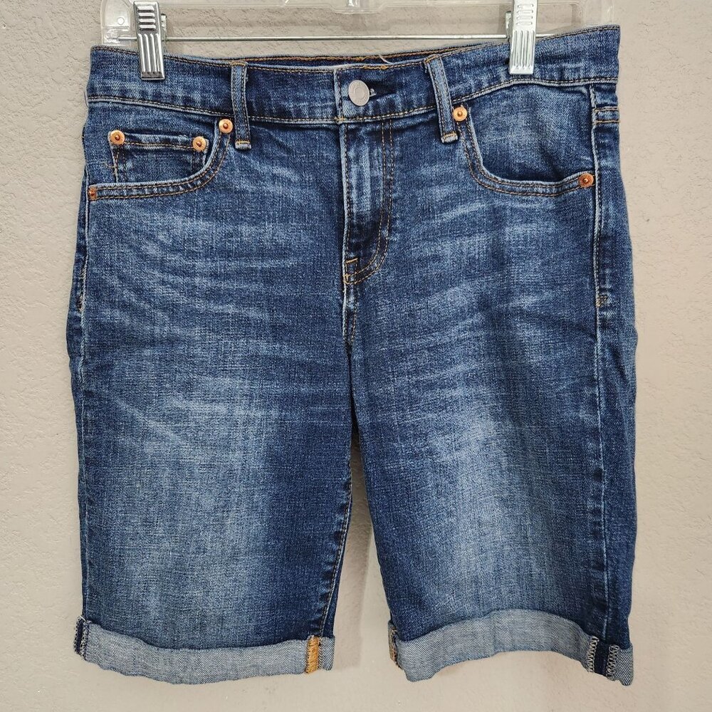 Gap 1969 Shorts Womens Size 28 (Tag 27) Bermuda Denim Cuffed Medium Wash Stretch